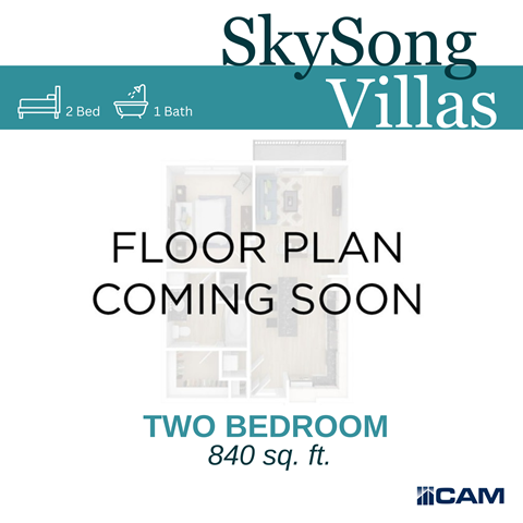 Floor plan for 2 beds, 1 bath, 840 sqft